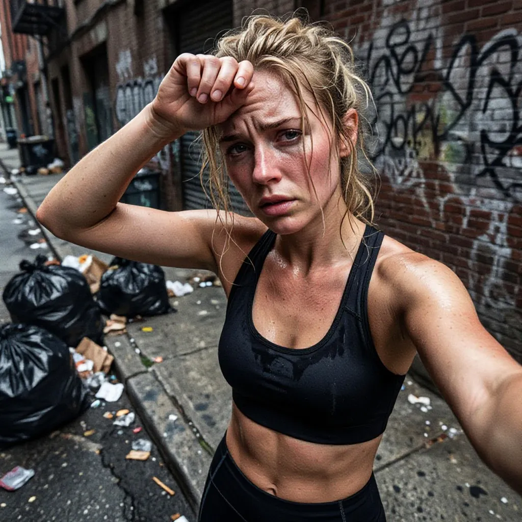 Before: an exhausted runner's selfie in a grim alley