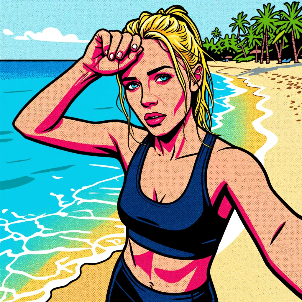 Pop art style example: a runner's beach selfie rendered as Pop art art